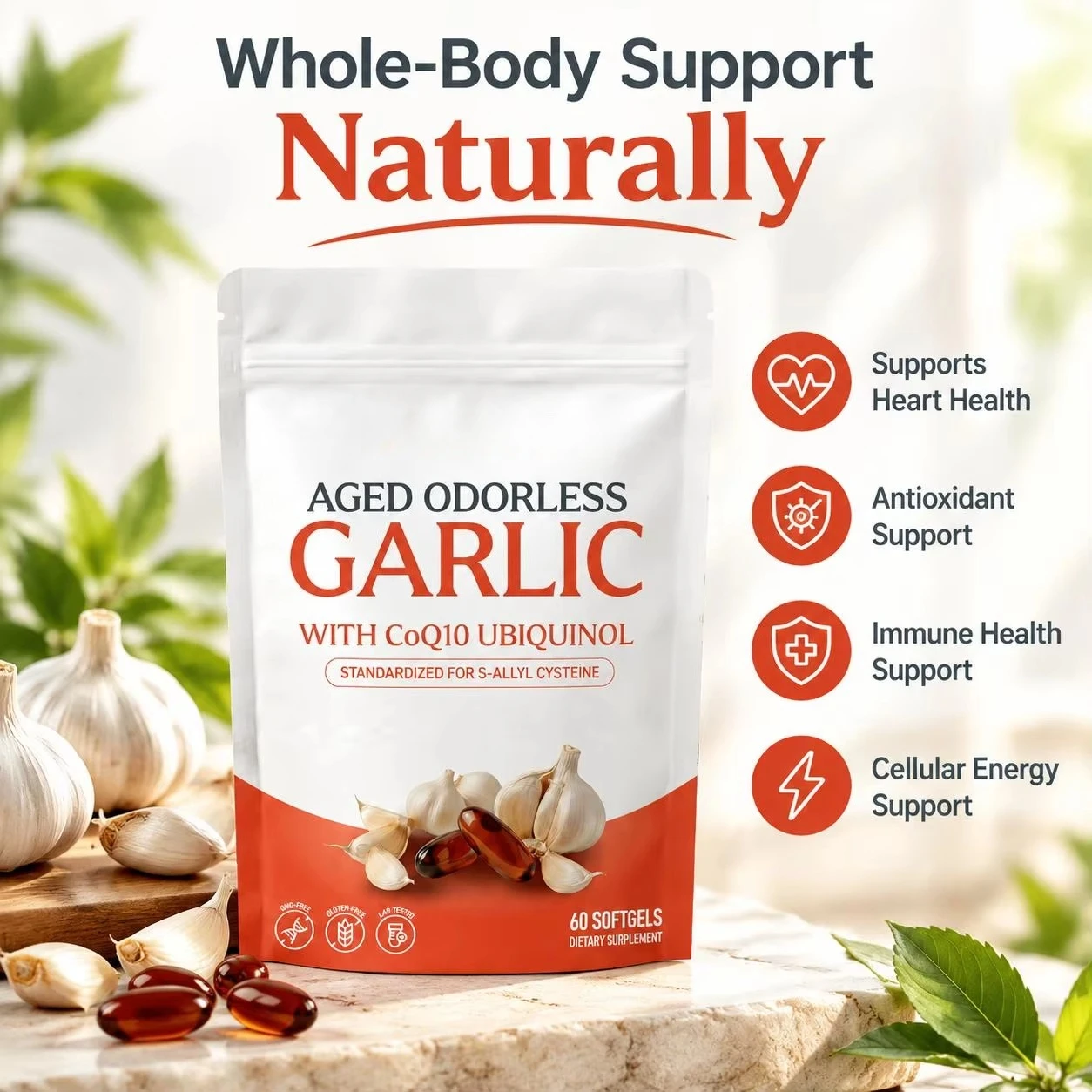 Odorless Aged Garlic Softgels  - огляд і ціна Coq10 Ubiquinol Softgel